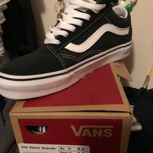 Dark green Vans, suede and canvas, in box